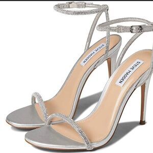 Steve Madden Metallic rhinestone Silver Ankle Strap Heels SZ10M